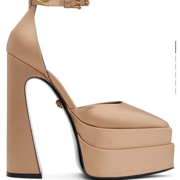 VERSACE Beige Aevitas Pointy Platform Heels - Picture 2 of 9